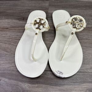 Tory Burch Mini Miller Jelly Flat Thong Sandals Womens Size 6 Cream Gold